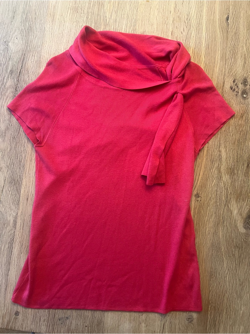 Magaschoni Raspberry Pink Fine Knit Cowl Neck Tie Sweater Top Est. Small